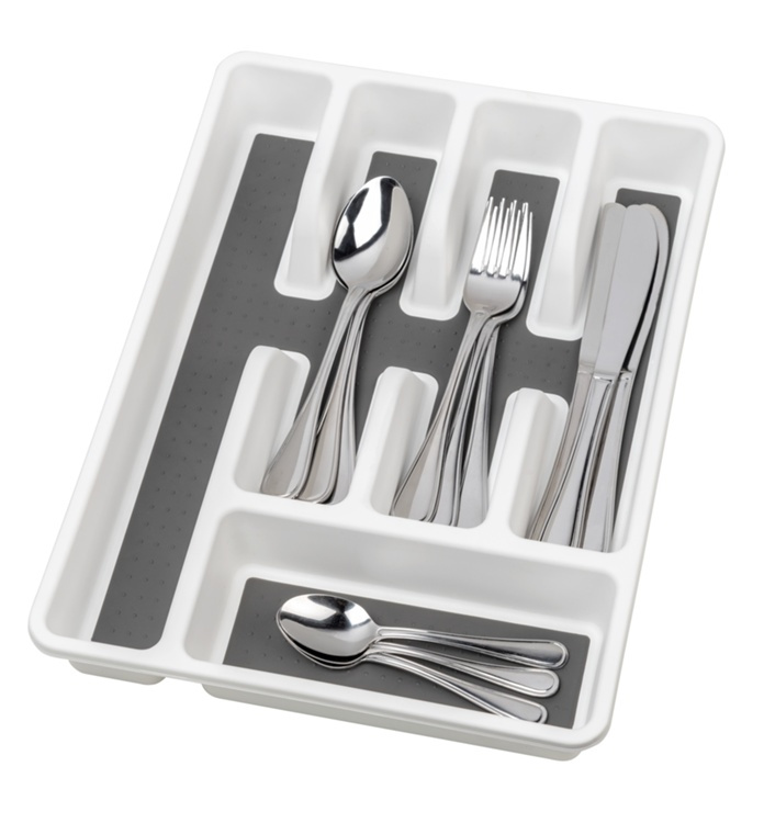 Cutlery tray, with anti-slip, ANTI-RUTSCH, 36,5 x 26,5 x H 5 cm, White / Grey in the group Storage / Kitchen storage / Kitchen cabinet organizers / Cutlery drawers at SmartaSaker.se (40112)