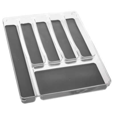 Cutlery tray, 6 compartments, TIDY SMART ORGANIZER, 40 x 32 x H 4,5 cm, Clear / Dark Grey in the group Storage / Kitchen storage / Kitchen cabinet organizers / Cutlery drawers at SmartaSaker.se (40119)