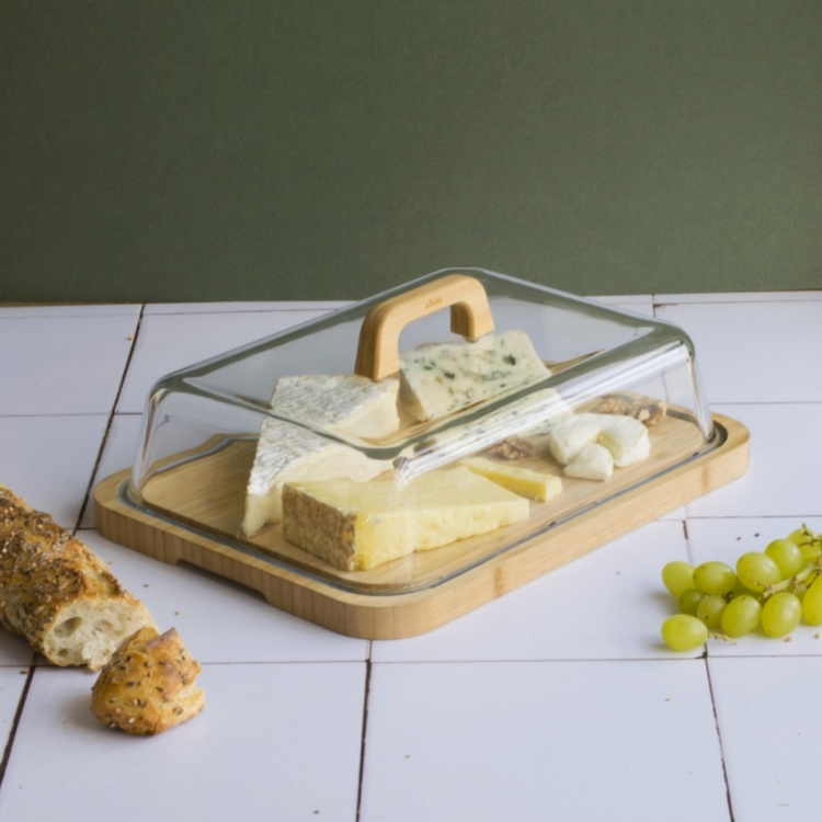 Bamboo Cheese Board with Glass Lid, PEBBLY PLATEAU Á FROMAGE, 34 x 25 x H 9,5 cm, Clear / Nature in the group Storage / Kitchen storage / Fridge storage at SmartaSaker.se (40237)