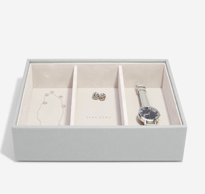 Tray for Watches and more, 3 Compartments, Deep, CLASSIC STACKERS, 25 x 18 x H 6 cm, Pebble Grey in the group Storage / Bedroom storage / Jewelry storage at SmartaSaker.se (40241)