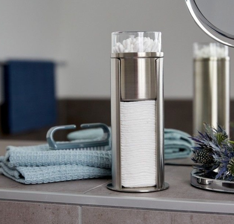 Cotton pads & cotton swab can, FIRENZE, Ø 7.5 x H18 cm, Silver / Clear in the group Storage / Bathroom storage / Makeup storage at SmartaSaker.se (40259)