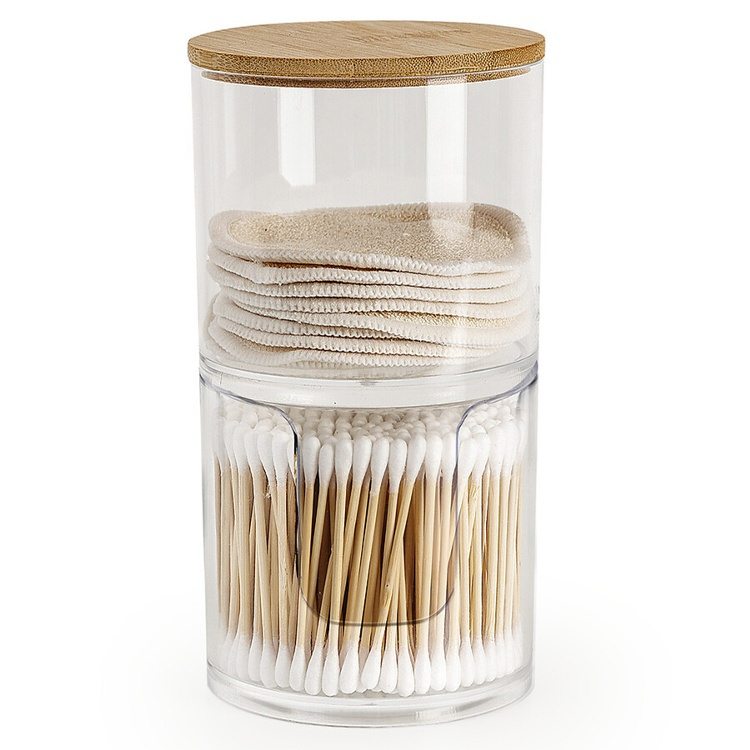 Cotton pads & cotton swab can, SELENA BAMBOO, Ø 9,7 x H 18,1 cm, Clear / Nature in the group Storage / Bathroom storage / Makeup storage at SmartaSaker.se (40260)