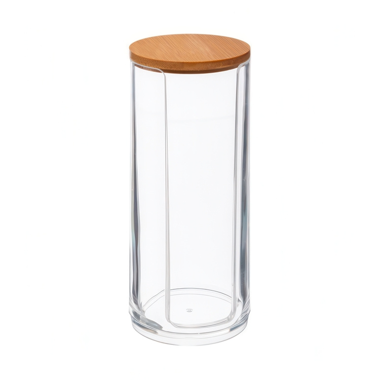Cotton Pad Dispenser, SELENA BAMBOO, Ø 7 x H 17,8 cm, Clear / Nature in the group Storage / Bathroom storage at SmartaSaker.se (40263)