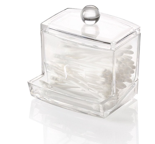 Dispenser for Cotton Buds, Q-TIP DISTRIBUTOR, 9,3 x 8,3 x H 10 cm, Clear in the group Storage / Bathroom storage / Makeup storage at SmartaSaker.se (40284)