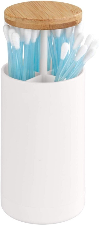 Holder for Cotton Buds, LARESA PUSH UP, Ø6,3 x H11,5 cm, White / beige in the group Storage / Bathroom storage at SmartaSaker.se (40286)