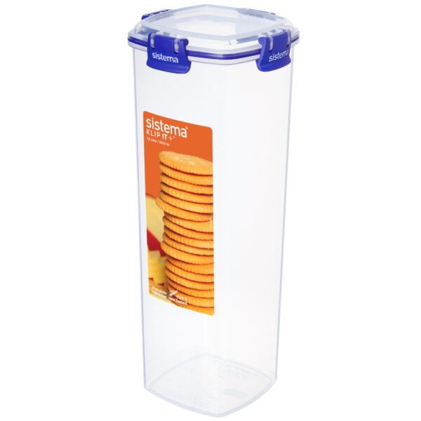 Canister high, 1,8 l, KLIP IT PLUS CRACKER, 11 x 11 x H 28 cm, Clear / Blue in the group Storage / Kitchen storage at SmartaSaker.se (40299)