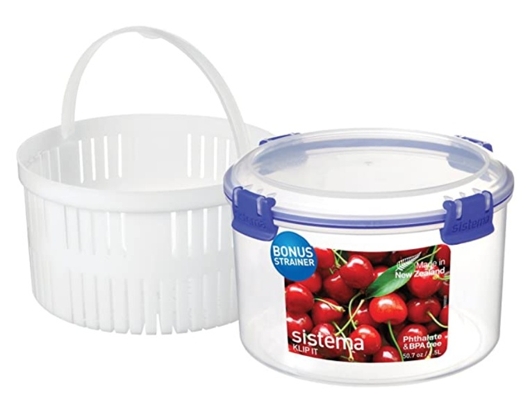 Jar with strainer, Round, 1,5 L, Ø 17 x H 11 cm, KLIP IT, Clear / Blue in the group Storage / Kitchen storage / Fridge storage at SmartaSaker.se (40307)