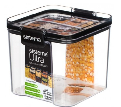 Canister, 700 ml, TRITAN ULTRA SQUARE, Clear / Black in the group Storage / Kitchen storage / Storage bins and jars / Sistema at SmartaSaker.se (40312)