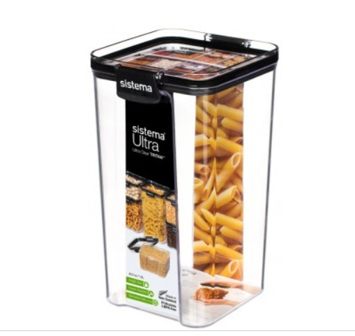 Canister, 1,3 L, TRITAN ULTRA SQUARE, Clear / Black in the group Storage / Kitchen storage / Storage bins and jars / Sistema at SmartaSaker.se (40315)