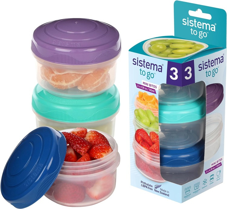 Containers for snack, 130 ml, Set of 3, SISTEMA MINI BITES, Mint / Blue in the group Storage / Kitchen storage / Storage bins and jars / Sistema at SmartaSaker.se (40336)