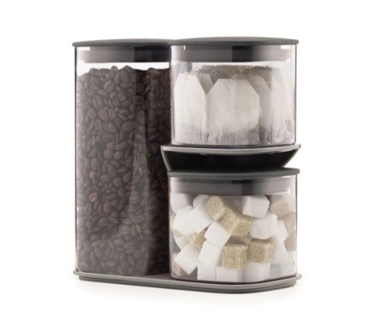 Container Set in stand, 3-piece, PODIUM EASY-ACCESS, Joseph Joseph, Clear / Grey in the group Storage / Kitchen storage / Storage bins and jars at SmartaSaker.se (40342)