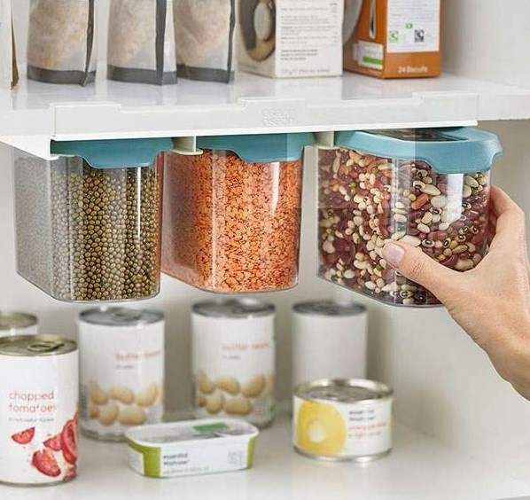 Container Set Under Shelf, 3-piece, CUPBOARD-STORE, Large, Joseph Joseph, Clear / Blue in the group Storage / Kitchen storage / Kitchen cabinet organizers / Under shelf storage at SmartaSaker.se (40347)