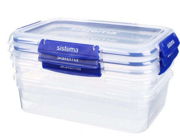 Food boxes, 2,2 L, Set of 3, KLIP IT PLUS RECTANGLE, 25,5 x 17,5 x H 8 cm, Clear / Blue in the group Storage / Kitchen storage / Storage bins and jars / Sistema at SmartaSaker.se (40348)