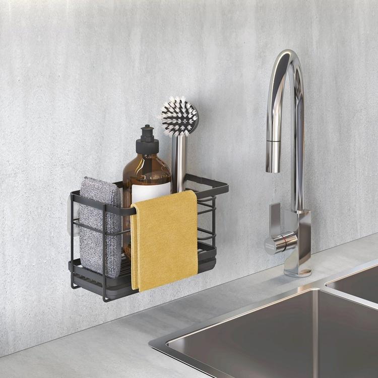 Sink tidy in metal, Adhesive, TOKYO, 23 x 13 x H 14 cm, Black in the group Storage / Kitchen storage / Dish racks and sink accessories at SmartaSaker.se (40394)