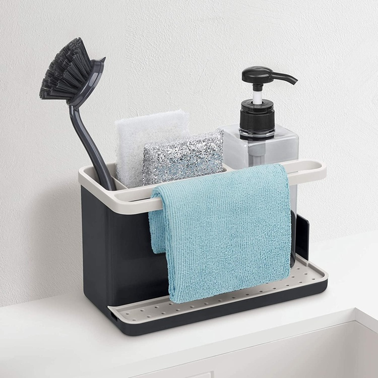Sink organiser with soap dispenser, PARA EL FREGADERO, 23,5 x 11,5 x 22,5 cm, White / Grey in the group Storage / Kitchen storage / Dish racks and sink accessories at SmartaSaker.se (40398)