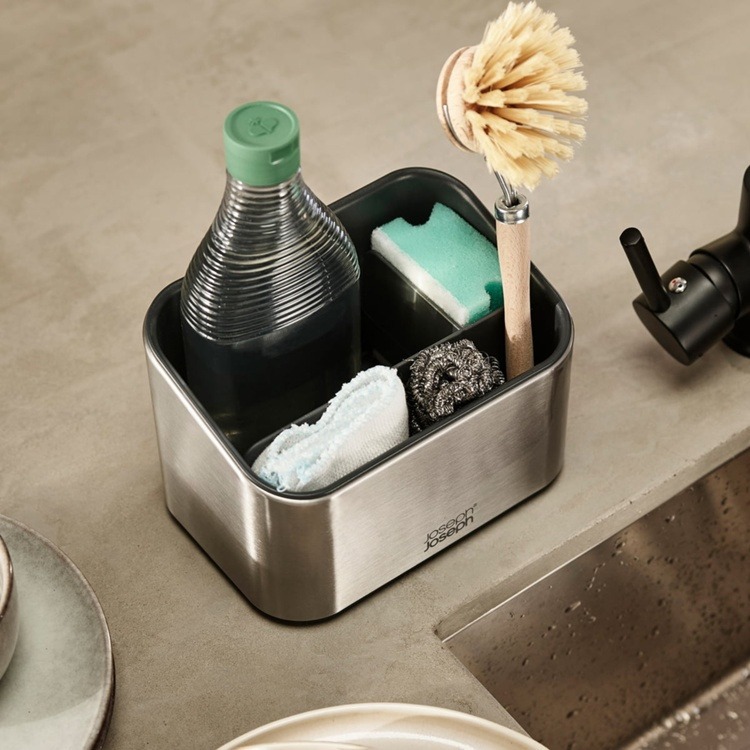 Sink tidy, SURFACE STAINLESS STEEL, 17,5 x 12 x H 12 cm, Joseph Joseph, Silver in the group Storage / Kitchen storage / Dish racks and sink accessories at SmartaSaker.se (40410)