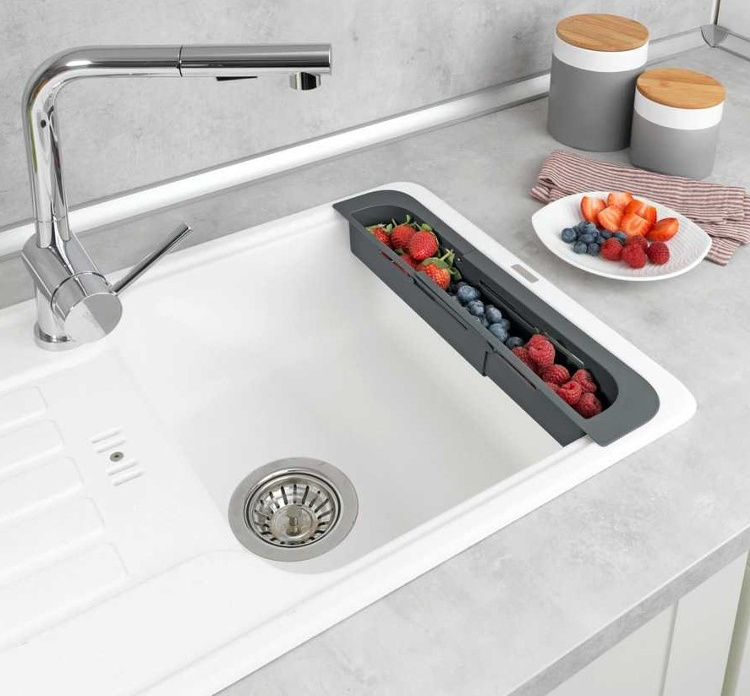 Sink Caddy , Over Sink, FINO, 35,5 ~ 49,4 x 8,5 x H 5,5 cm, Dark Grey in the group Storage / Kitchen storage / Dish racks and sink accessories at SmartaSaker.se (40412)