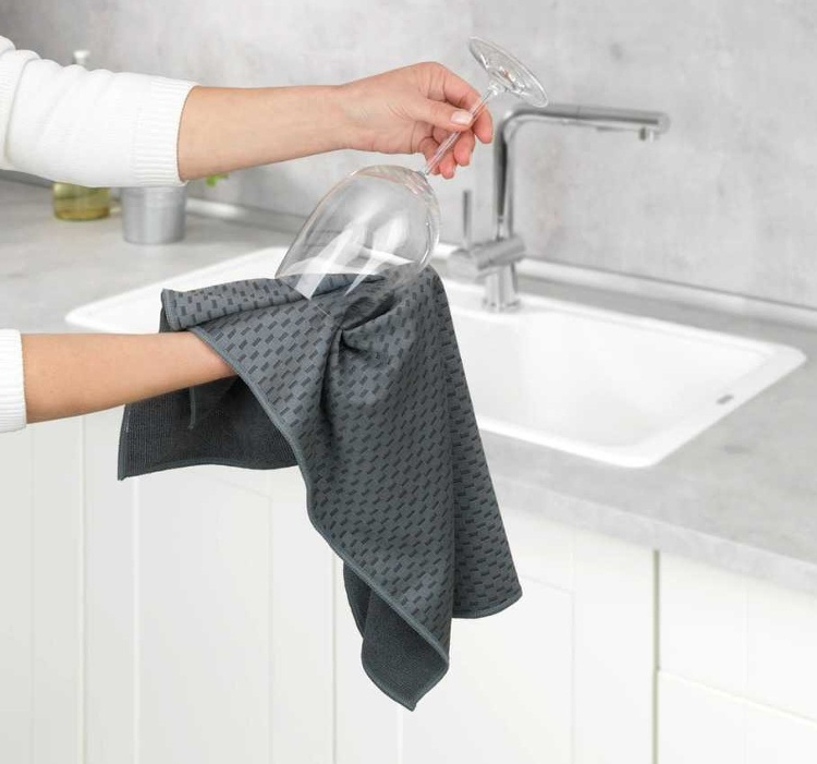 Teatowels for glass, Set of 2, MIKO GLASS TOWELS, 40 x H 60 cm, Grey / Turquoise in the group Storage / Cleaning and waste sorting / Cloths and brushes at SmartaSaker.se (40414)