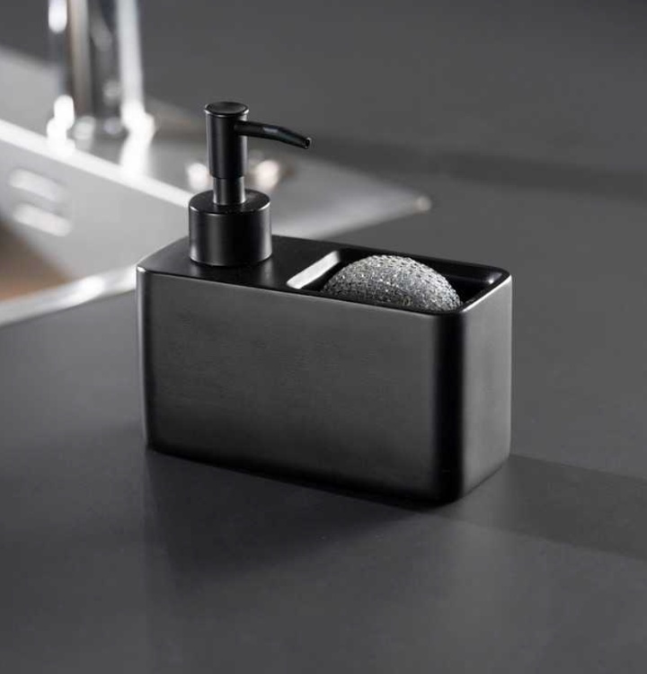 Dish-washing liquid pump with storage, RESA, 14,5 x 6 x H 14,3 cm, Black in the group Storage / Kitchen storage / Dish racks and sink accessories at SmartaSaker.se (40428)