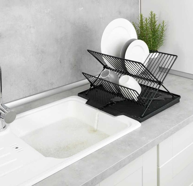Dish Rack with Drip Mat, NELIA, 34 x 40 x H 25 cm, Black in the group Storage / Kitchen storage / Dish racks and sink accessories at SmartaSaker.se (40438)