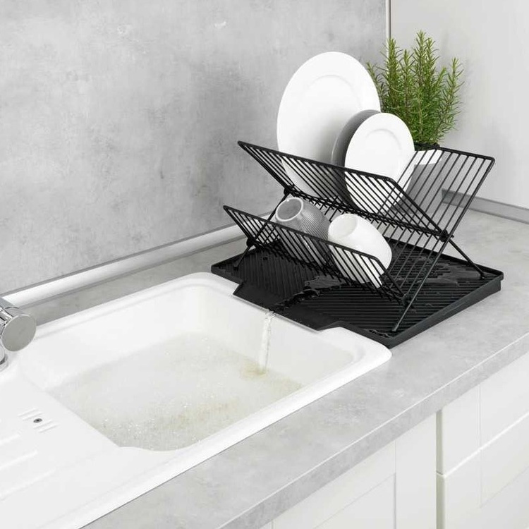 Dish Rack with Drip Mat, NELIA, 34 x 40 x H 25 cm, Black in the group Storage / Kitchen storage / Dish racks and sink accessories at SmartaSaker.se (40438)