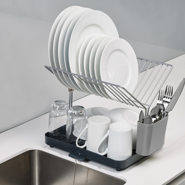 Dish drainer with utensil pot, Y-RACK, 36 x 31 x 29 cm, Joseph Joseph, Grey / Silver in the group Storage / Kitchen storage / Dish racks and sink accessories at SmartaSaker.se (40443)