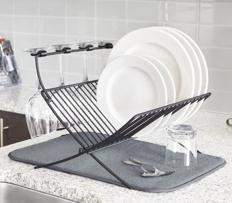 Dish Rack with drying mat, foldable, XDRY, 51 x 37 x 31 cm, Umbra, Black / Grey in the group Storage / Kitchen storage / Dish racks and sink accessories at SmartaSaker.se (40449)