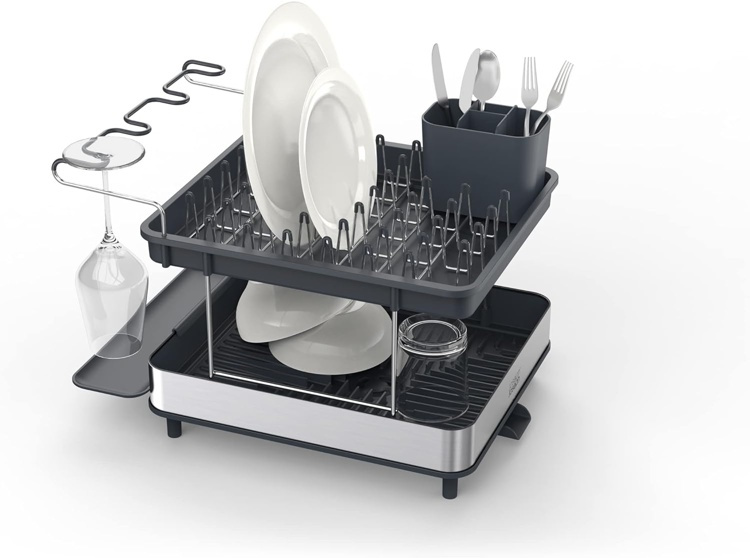 Dish Rack, EXCEL STEEL 2-TIER, 46,5 x 31,5 x H 32 cm, Joseph Joseph, Silver / Grey in the group Storage / Kitchen storage / Dish racks and sink accessories at SmartaSaker.se (40454)