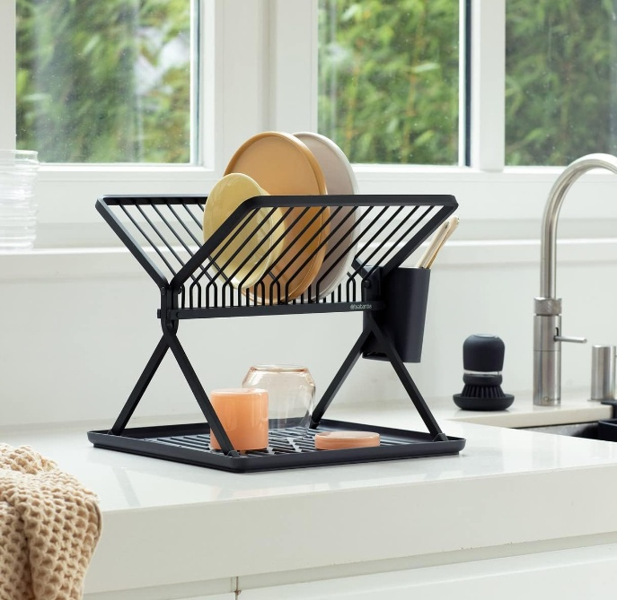 Dish Rack, BRABANTIA COMPACT FOLDABLE DISH RACK, 33 x 37 x H 31,5 cm, Dark Grey in the group Storage / Kitchen storage / Dish racks and sink accessories at SmartaSaker.se (40455)