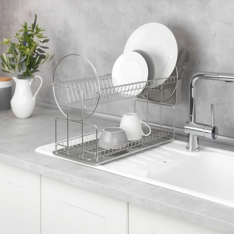 Dish Rack, 2 levels, cutlery basket, EXCLUSIVE DUO, 45 x 23 x H36 cm, stainless steel in the group Storage / Kitchen storage / Dish racks and sink accessories at SmartaSaker.se (40462)