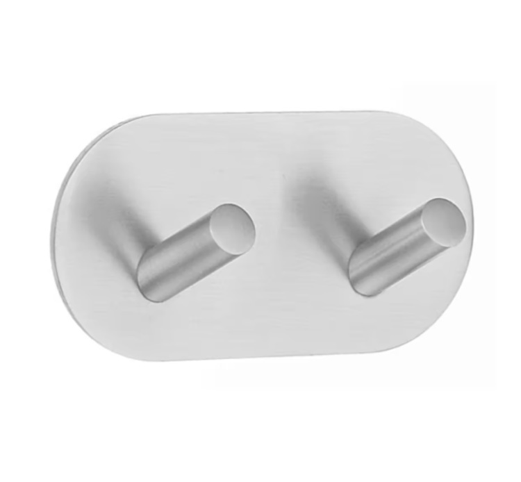 Double hook, Self-adhesive, Round, BESLAGSBODEN, 9,6 x H 4,8 cm, Brushed stainless steel in the group Storage / Magnets and adhesives / Self-adhesive hooks at SmartaSaker.se (40506)