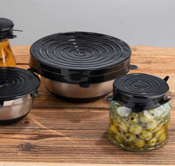 Expandable, airtight lids, Set of 6, SILICONE STRETCH TOPS, Black in the group Storage / Kitchen storage at SmartaSaker.se (40571)