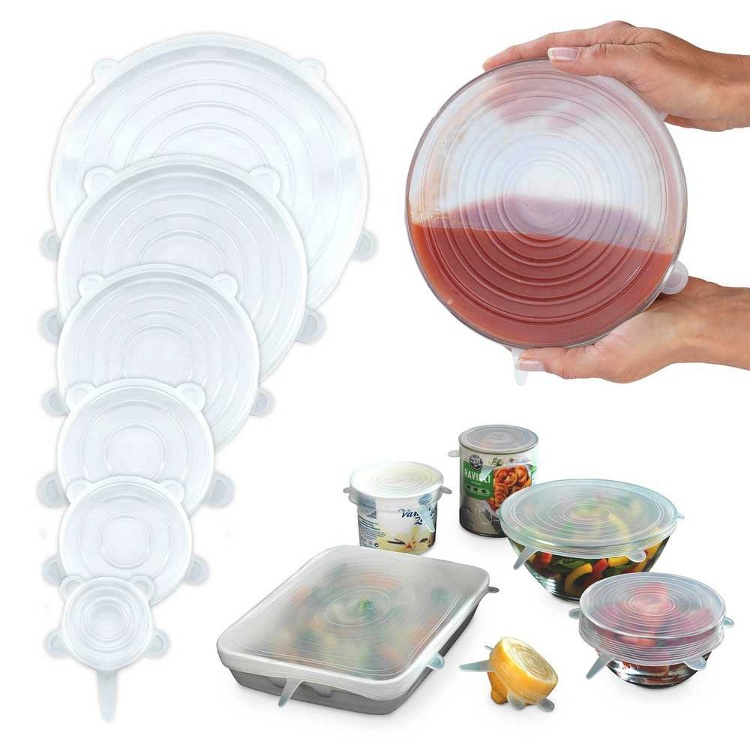 Expandable, airtight lids, Set of 6, SILICONE STRETCH TOPS, Transparent in the group Storage / Kitchen storage at SmartaSaker.se (40572)