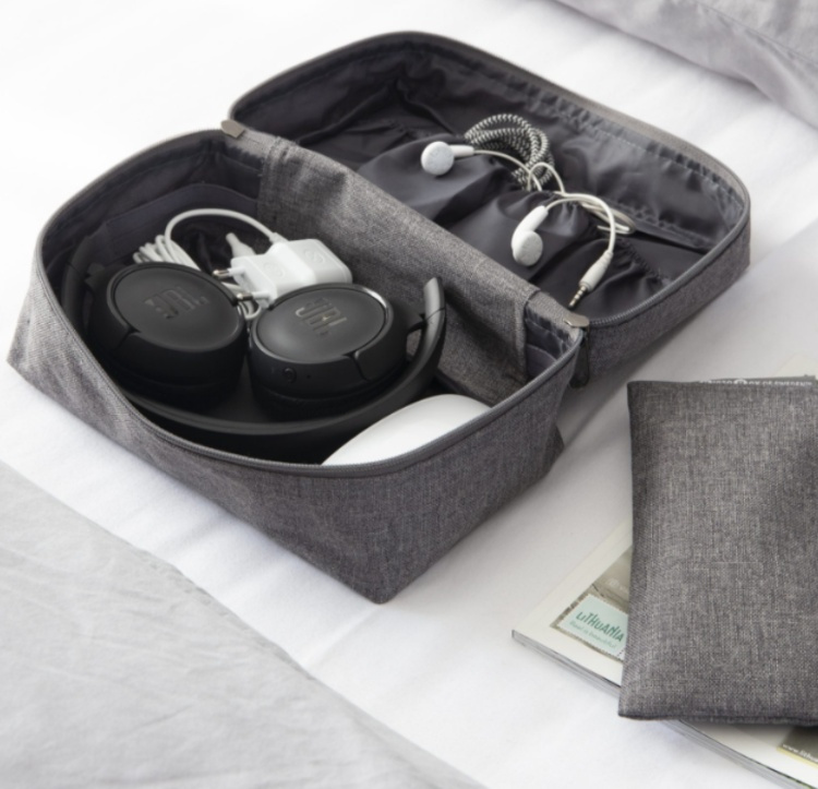 Travel Accessories Bag with extra pouch, BIGSO, Grey in the group Storage / Bathroom storage / Makeup storage at SmartaSaker.se (40607)