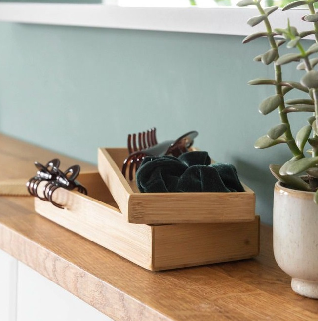Storage Trays / Box in Bamboo, Stackable, Set of 2, Medium, TERRA, 24 x 10 cm, Nature in the group Storage / Storage boxes / Mini organizers / Boxes at SmartaSaker.se (40711)