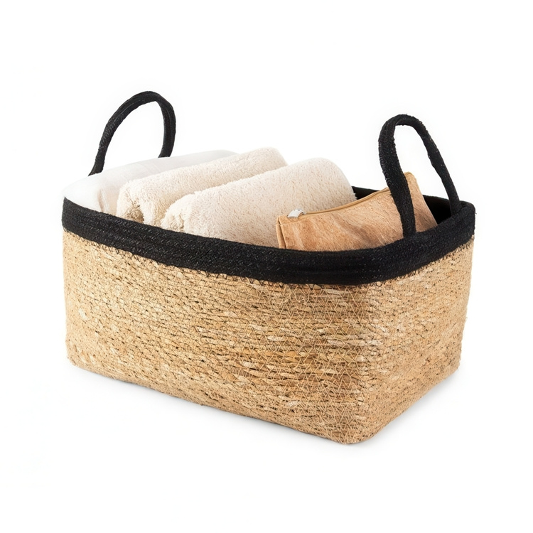 Storage basket, See grass and Jute, LARGE PANIER DE RANGEMENT, 34 x 23 x H 18 cm, Nature / Black in the group Storage / Wardrobe storage at SmartaSaker.se (40734)