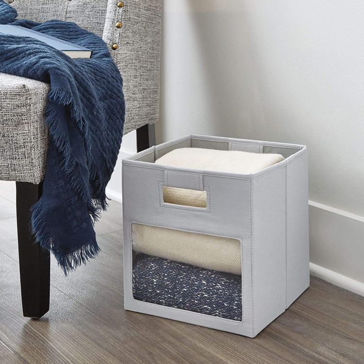 Storage bin with window, EVIE CUBE, 27,5 x 27,5 x H 28 cm, Light Grey in the group Storage / Children’s room storage at SmartaSaker.se (40756)