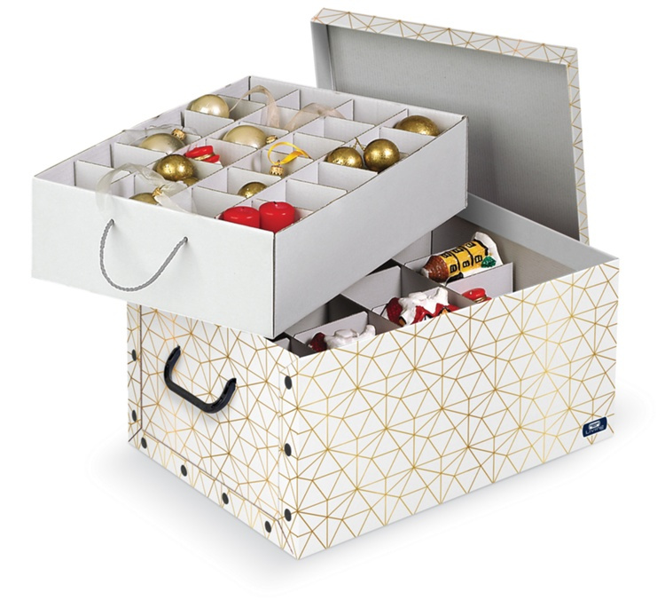 Storage box, XMAS, Box for sorting, 40 compartments, 50 x 39 x H24 cm, White / Gold in the group Storage / Storage room and garage at SmartaSaker.se (40796)