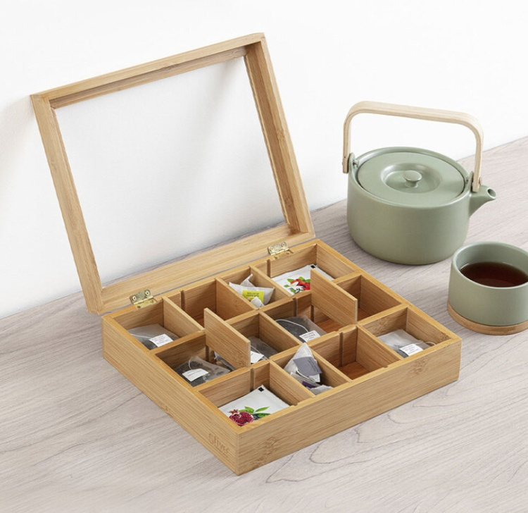 Bin with Compartments, LARGE BAMBOO TEA BOX, 28 x 23 x H 7 cm, Nature in the group Storage / Kitchen storage / Storage bins and jars at SmartaSaker.se (40798)