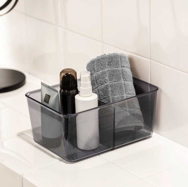 Storage Box, with divider, SAN DIEGO, 22,3 x 15,3, x H 10,5 cm, Transparent grey in the group Storage / Storage boxes at SmartaSaker.se (40810)