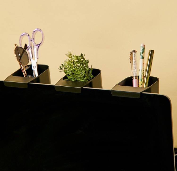 Storage cups witt hooks, Set of 3, SCREEN TIDY POTS, Kikkerland, Black in the group Storage / Kitchen storage / Storage bins and jars at SmartaSaker.se (40864)