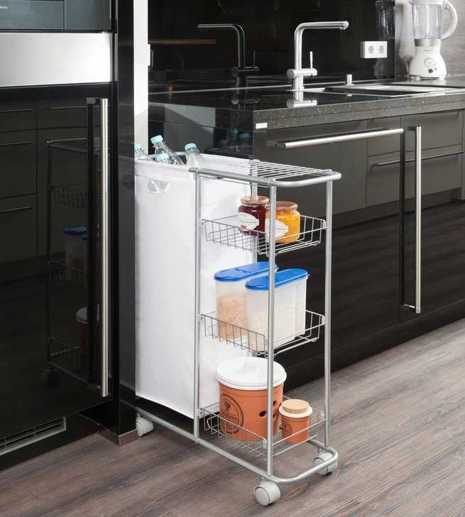 Storage trolley with bag, SLIM SAMMELWAGEN, 58 x 20 x H 80 cm, Silver Grey in the group Storage / Laundry and care / Laundry baskets at SmartaSaker.se (40885)