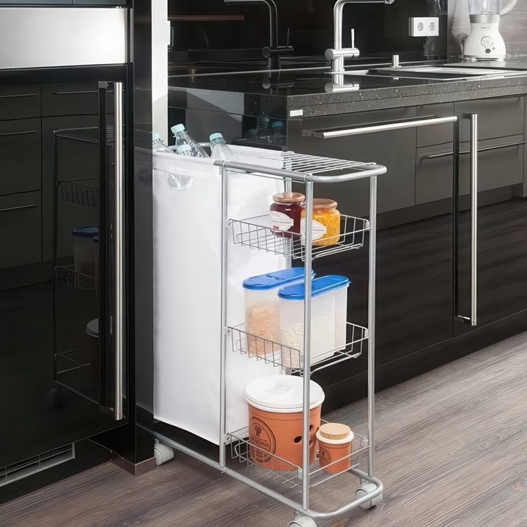 Storage trolley with bag, SLIM SAMMELWAGEN, 58 x 20 x H 80 cm, Silver Grey in the group Storage / Laundry and care / Laundry baskets at SmartaSaker.se (40885)