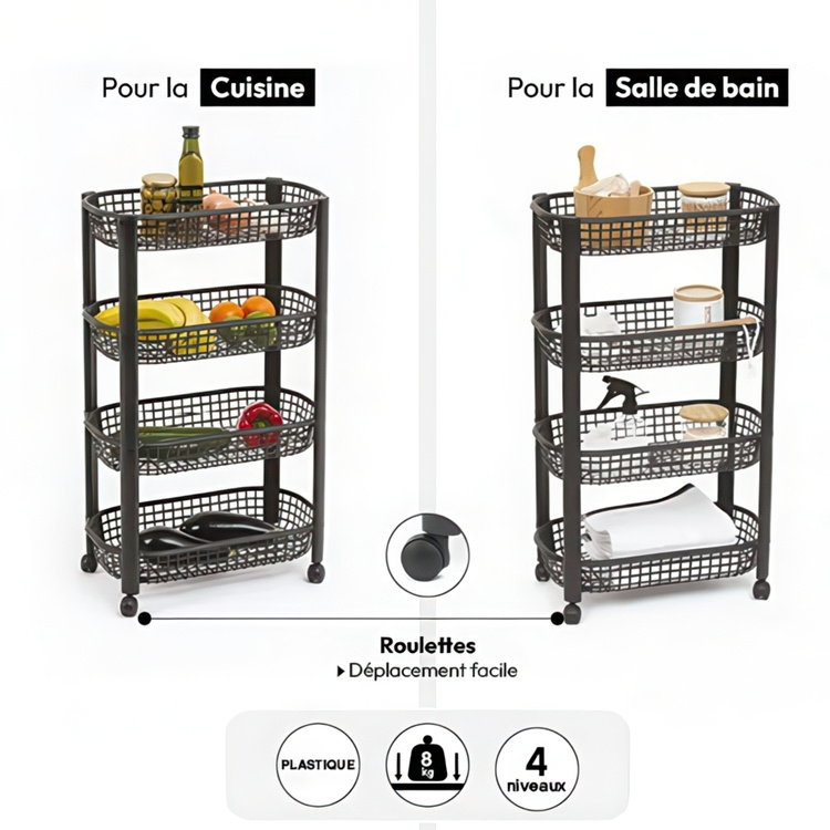 Storage trolley, 4 TIERS TROLLEY, 46,5 x 25,5 x H 79 cm in the group Storage / Bathroom storage at SmartaSaker.se (40886)