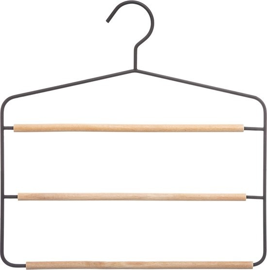Hanger, Metal and Wood, STRONG 3-PANTS HANGER, 34 x H 36 cm, Black / Nataural in the group Storage / Wardrobe storage / Hangers and hooks at SmartaSaker.se (40932)