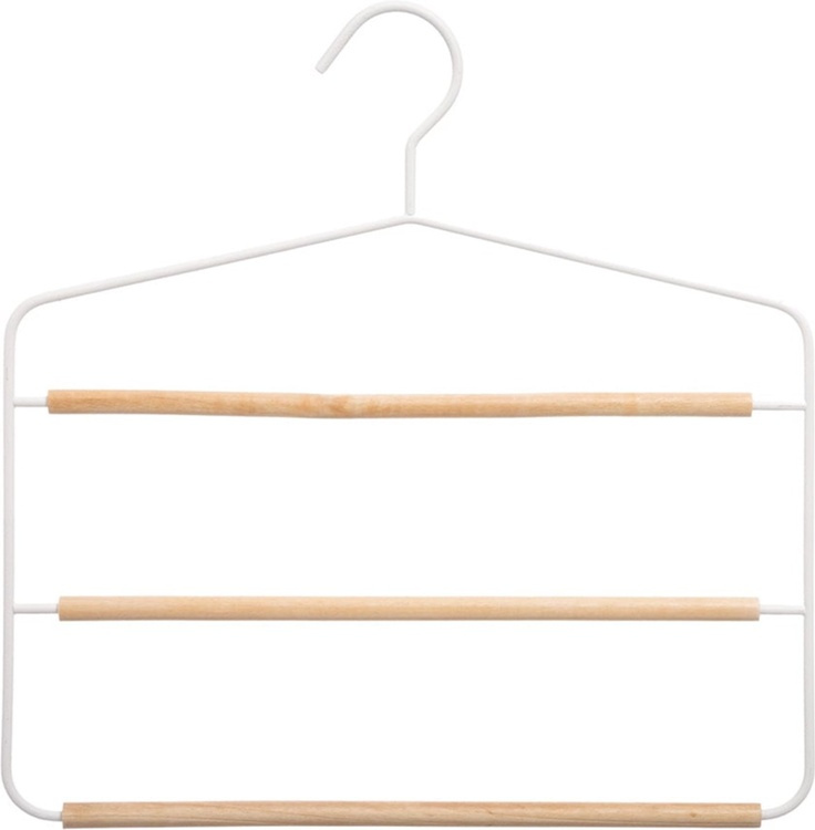 Hanger, Metal and Wood, STRONG 3-PANTS HANGER, 34 x H.36 cm, White/ Nataural in the group Storage / Wardrobe storage / Hangers and hooks at SmartaSaker.se (40933)