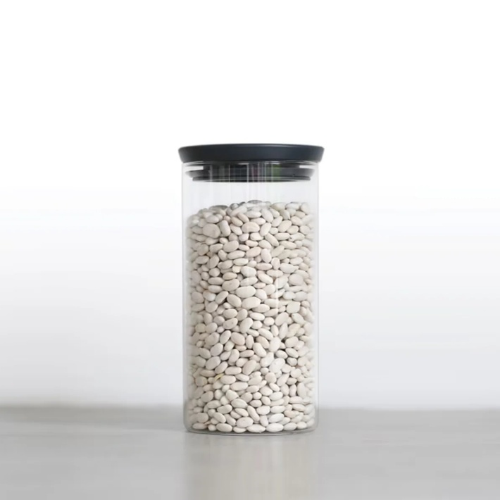 Glass Canister, 1,1L, STACKABLE LARGE JAR, Ø10,4 x H 19 cm, Brabantia, Clear / Dark Grey in the group Storage / Kitchen storage / Storage bins and jars at SmartaSaker.se (41005)
