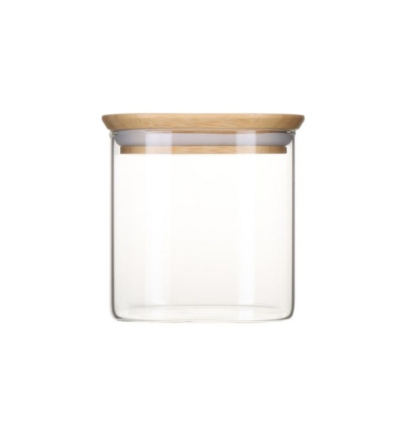 Glass Canister, 0,8 L, PEBBLY SQUARE SMALL, Clear / Bamboo in the group Storage / Kitchen storage / Storage bins and jars at SmartaSaker.se (41012)