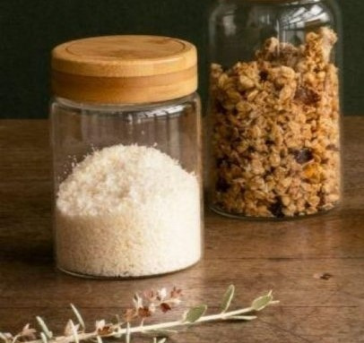 Jar with Bamboo Lid, 450 ml, PEBBLY SMALL ROUND POT, Ø 8 x H 12 cm, Clear / Nature in the group Storage / Kitchen storage / Storage bins and jars at SmartaSaker.se (41020)