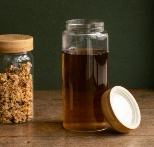Jar with Bamboo Lid, PEBBLY LARGE ROUND POT, Ø 8,5 x H 21 cm, Clear / Nature in the group Storage / Kitchen storage / Food containers / Glass at SmartaSaker.se (41022)